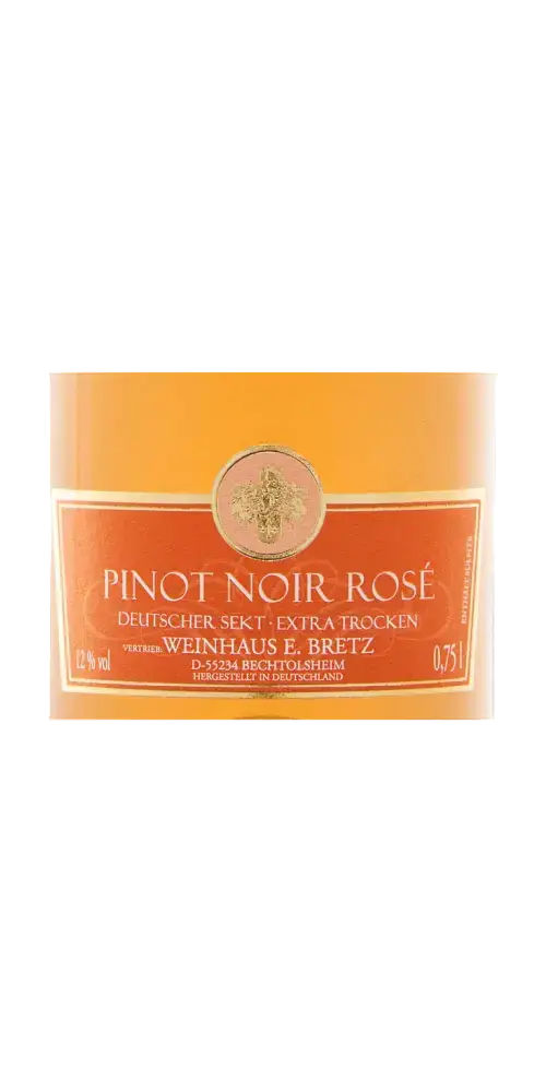 Ernst Bretz Pinot Noir Rosé, deutscher Sekt extra trocken mit feiner Perlage und 12 % Vol. Alkohol.