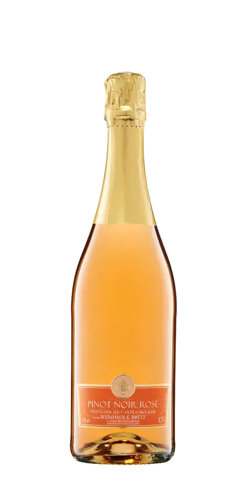 Ernst Bretz Pinot Noir Rosé, extra trockener Sekt mit feiner Perlage und zarter Lachsfarbe aus Deutschland.