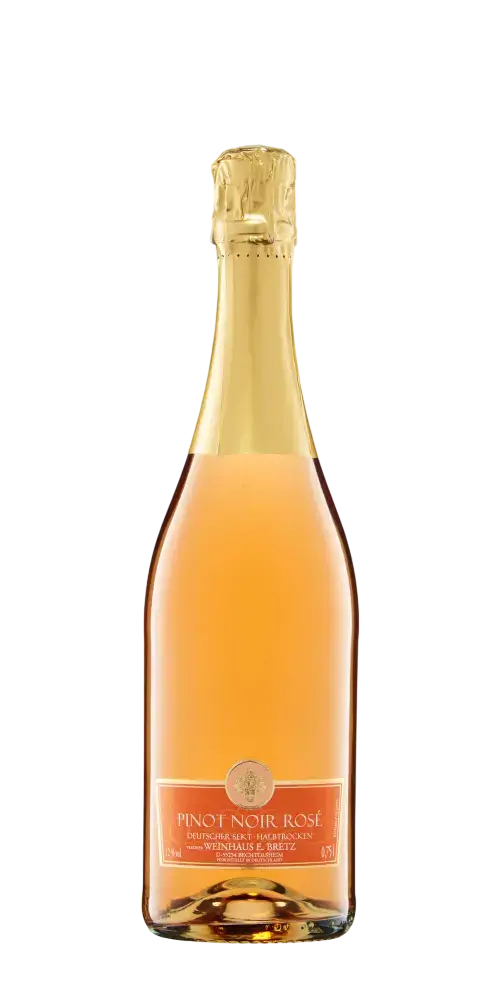 Ernst Bretz Pinot Noir Rosé, halb-trockener Schaumwein mit zarter Lachsfarbe und feiner Perlage.