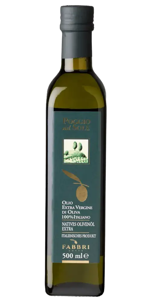 Olivenöl nativ extra Poggio del Sole 500ml aus Italien, kaltgepresst, fruchtig und mild im Geschmack, Fabbri.