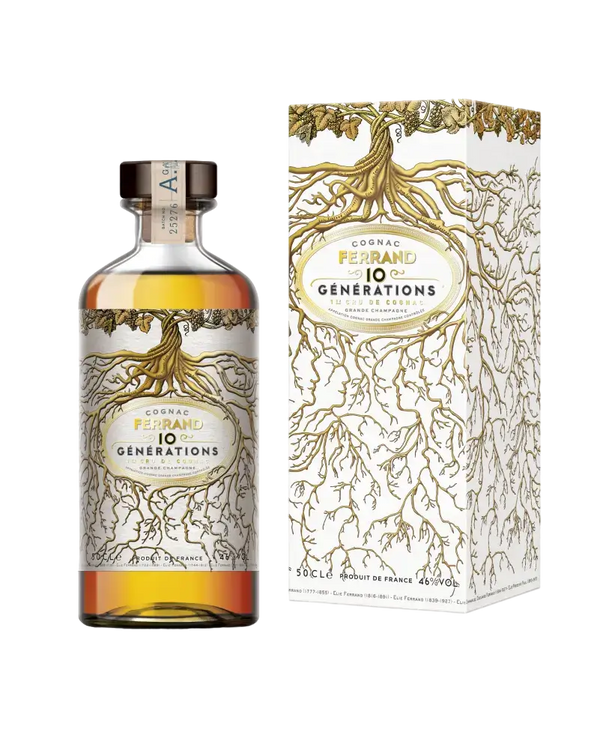 Cognac Ferrand 10 Générations, Blend aus 5-7 Jahren, gereift in Eichenfässern, aus Frankreich.