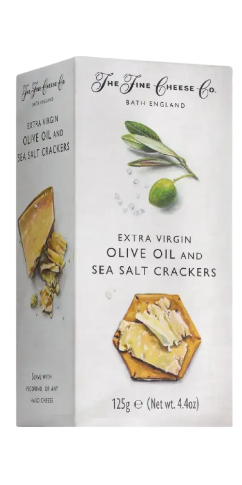 Feinkost Cracker mit nativem Olivenöl extra und Meersalz 125g von The Fine Cheese Co., ideal zu Hartkäse.