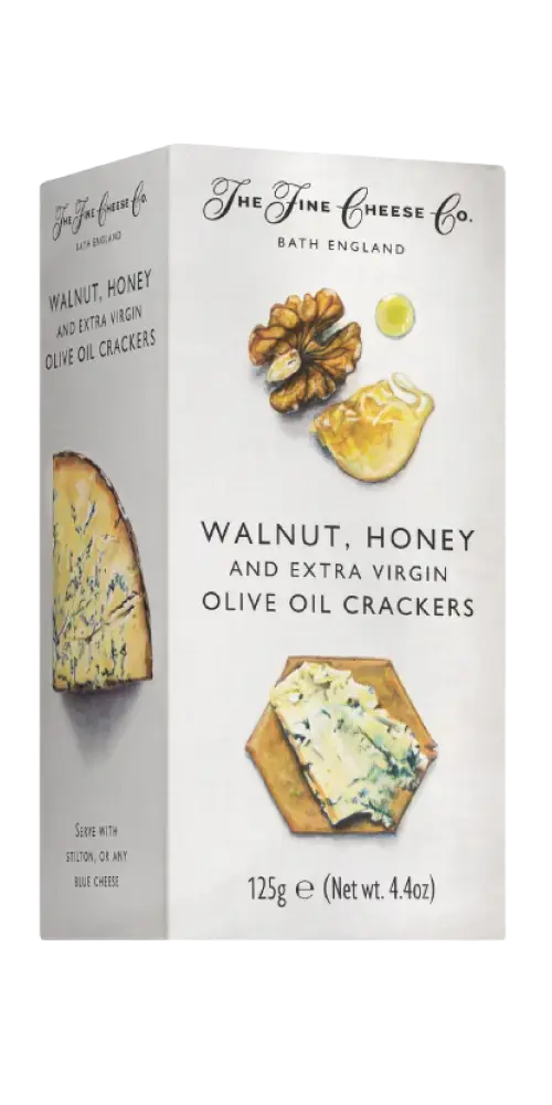 Feinkost Cracker mit Walnuss, Honig & Olivenöl 125g von Fine Cheese Company, ideal zu Käseplatten.