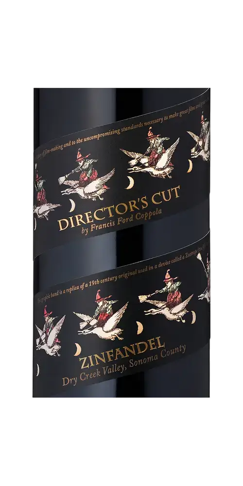 Director's Cut Dry Creek Zinfandel Flasche mit kunstvollem Etikett von Francis Ford Coppola aus Sonoma County.