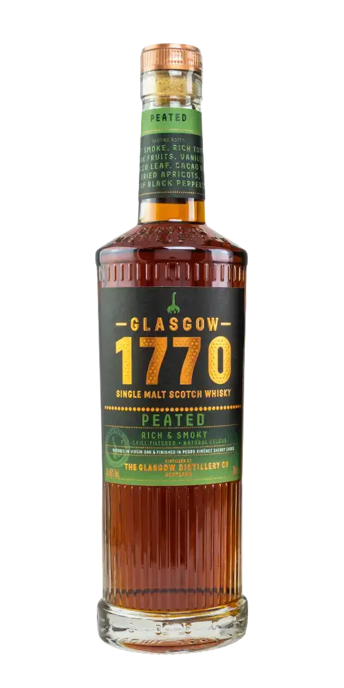 Schottischer Whisky Glasgow 1770 Peated, Single Malt aus Schottland, reich an Torf, Vanille und süßen Aromen.