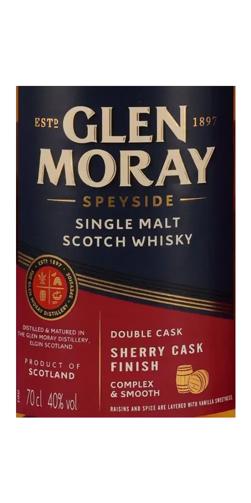 Schottischer Whisky Glen Moray Sherry Cask Finish, Speyside, 70cl, 40% vol, komplex und geschmeidig.