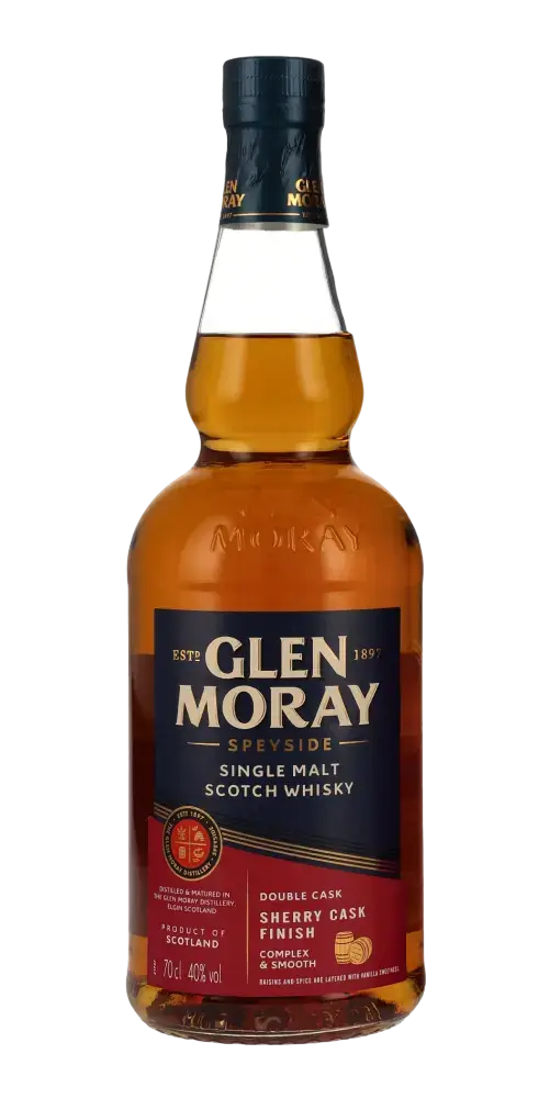 Schottischer Whisky Glen Moray Sherry Cask Finish, Speyside Single Malt, 70 cl, traditionell gereift, hochwertiger Genuss.