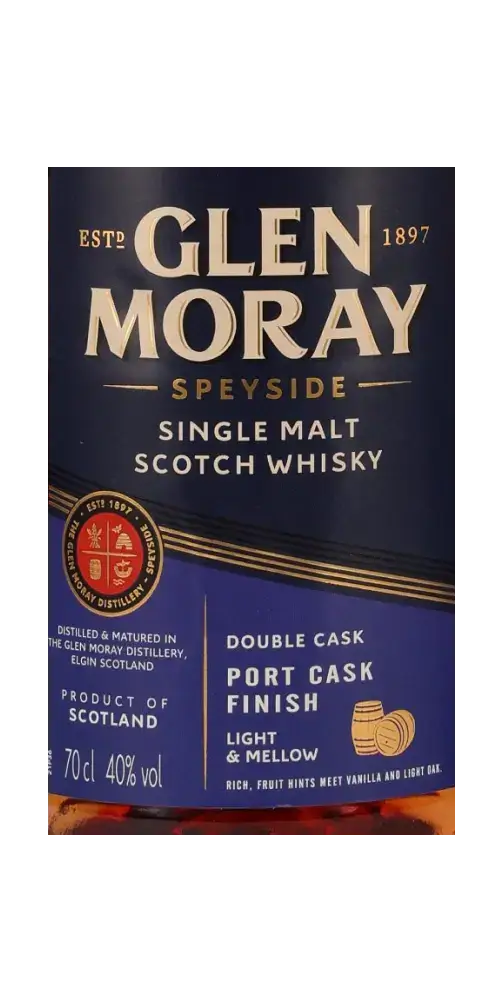 Schottischer Whisky Glen Moray Peated, Single Malt aus Speyside, 70cl, Double Cask, Port Cask Finish, 40% vol.