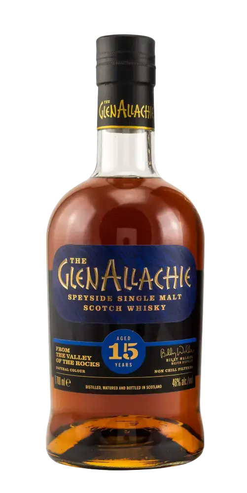 Schottischer Whisky GlenAllachie 15 Jahre, Speyside Single Malt, Karamell, Orange und dunkle Schokolade, 700ml Flasche.