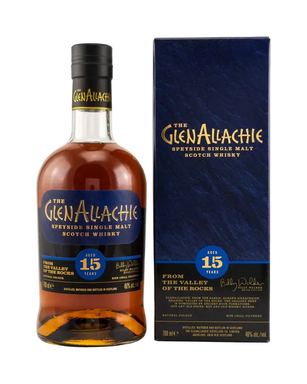 Schottischer Whisky GlenAllachie 15 Jahre, Speyside Single Malt, mit Karamell, Vanille und dunkler Schokolade.