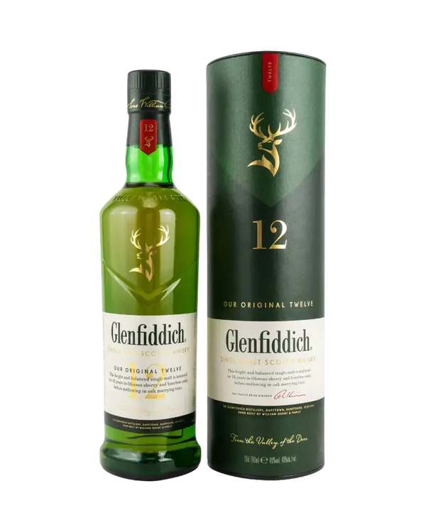 Schottischer Whisky Glenfiddich 12 Jahre in Tube, fruchtige Aromen von Birne, Karamell und Eiche, Speyside Single Malt.