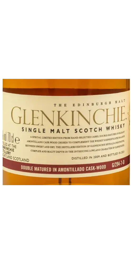 Schottischer Whisky Glenkinchie Distillers Edition 2021, Single Malt, Amontillado Cask Wood, limitiert und hochwertig.