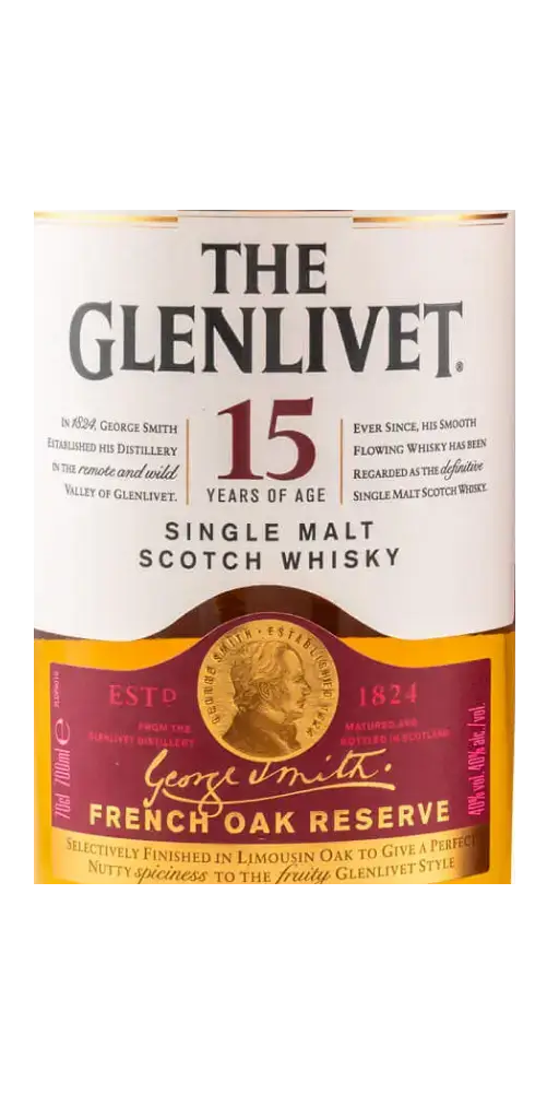 Schottischer Whisky Glenlivet 15 Jahre, French Oak Reserve, Single Malt, cremig-buttriges Aroma, 1824, TIME 2 TASTE