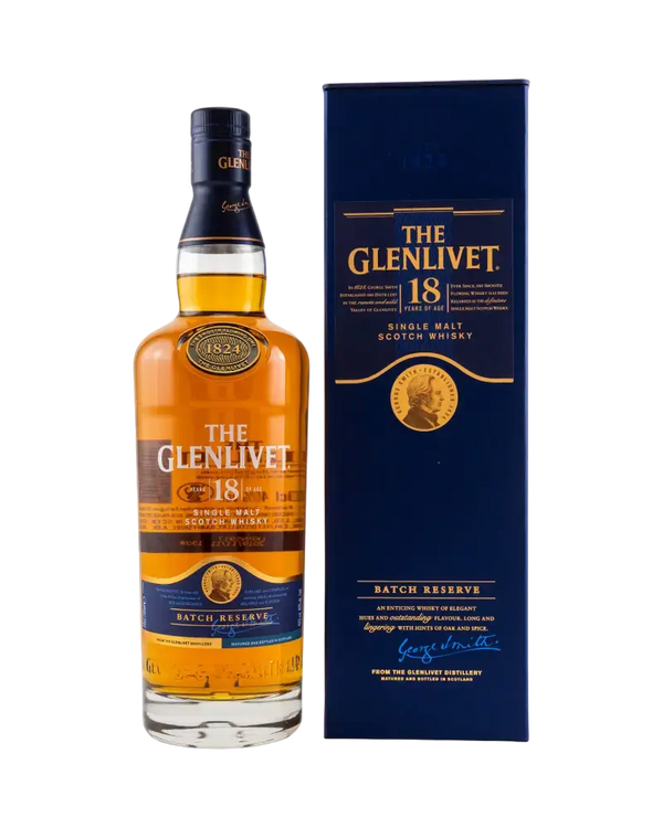 Schottischer Whisky Glenlivet 18 Jahre Batch Reserve in Geschenkbox, eleganter Single Malt mit fruchtigen Aromen.