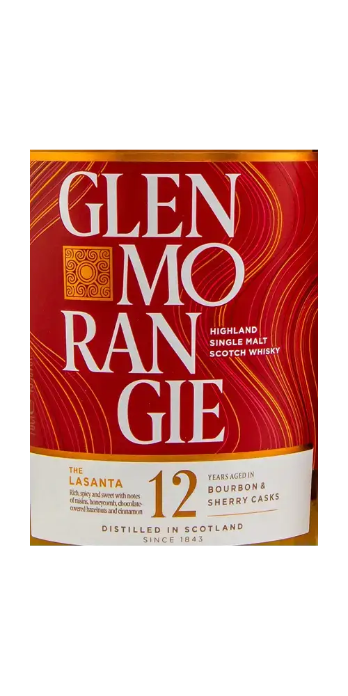 Schottischer Whisky Glenmorangie Lasanta 12 Jahre, Highland Single Malt, gereift in Bourbon- und Sherryfässern.