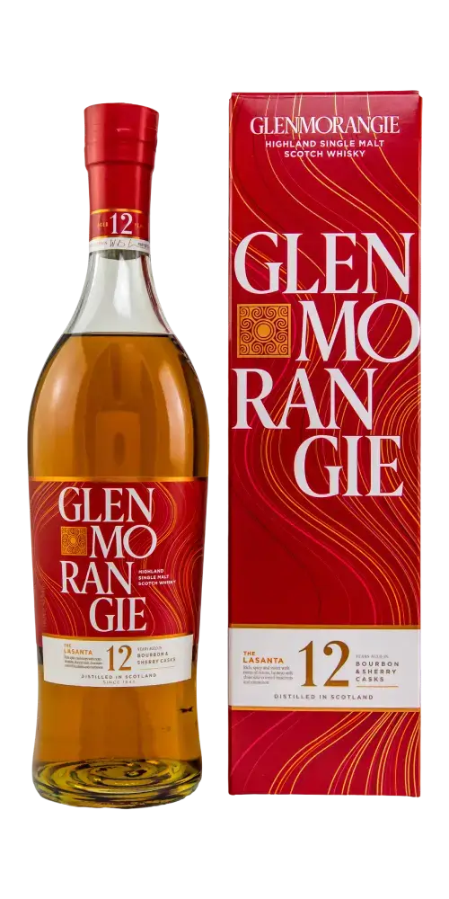 Schottischer Whisky Glenmorangie Lasanta 12 Jahre, Single Malt in dekorativer Verpackung, hochwertige Aromen von Sherry.
