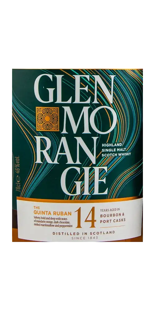 Schottischer Whisky Glenmorangie Quinta Ruban 14 Jahre, gereift in Bourbon- und Portfässern, Hochland, Schottland.