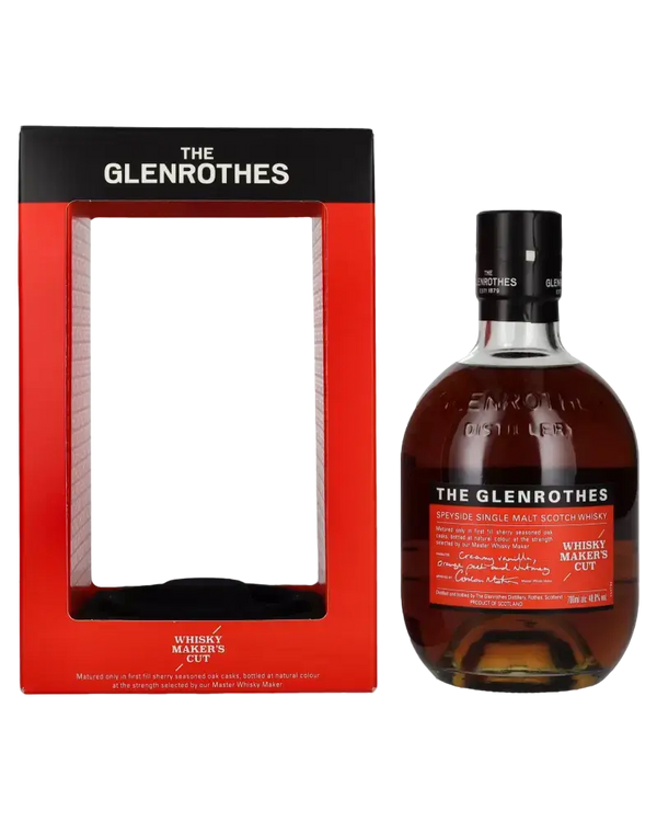 Schottischer Whisky Glenrothes Makers Cut in Geschenkverpackung, reif in First Fill Sherry Fässern, Aromen von Vanille und Orangen.