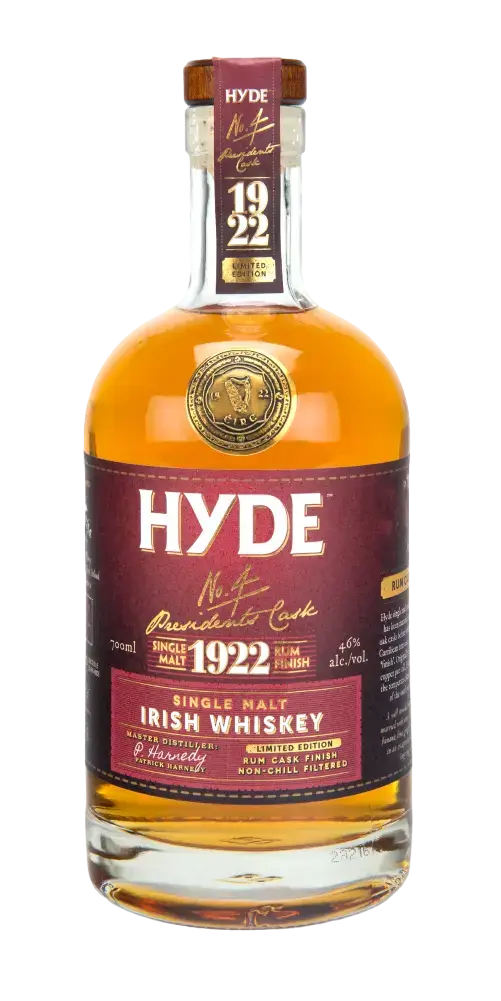 Irischer Whiskey Hyde No. 4 Presidents Cask 1922, dreifach destilliert, 100% gemälzte Gerste, Rum Finish.