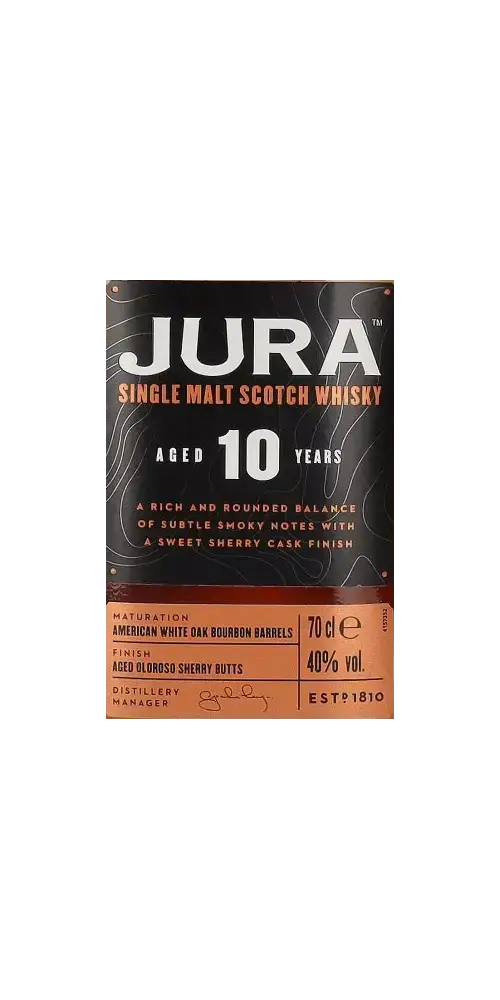 Schottischer Whisky Jura 10 Jahre, fruchtig-süßer Single Malt mit Sherryfass-Finish, 70cl, 40% vol.