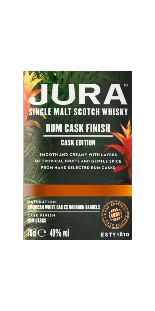 Schottischer Whisky Jura Rum Cask Finish, Single Malt mit tropischen Früchten und Gewürzen, 40% vol, Cask Edition.