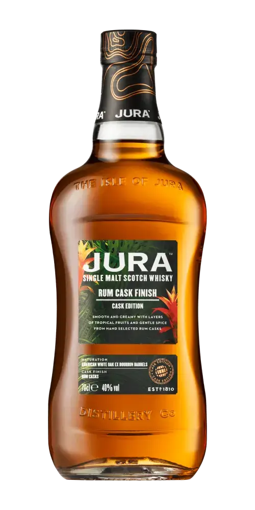 Schottischer Whisky Jura Rum Cask Finish, 40% vol, tropische Fruchtaromen, ex-Bourbon und Rumfässer gereift, 700 ml