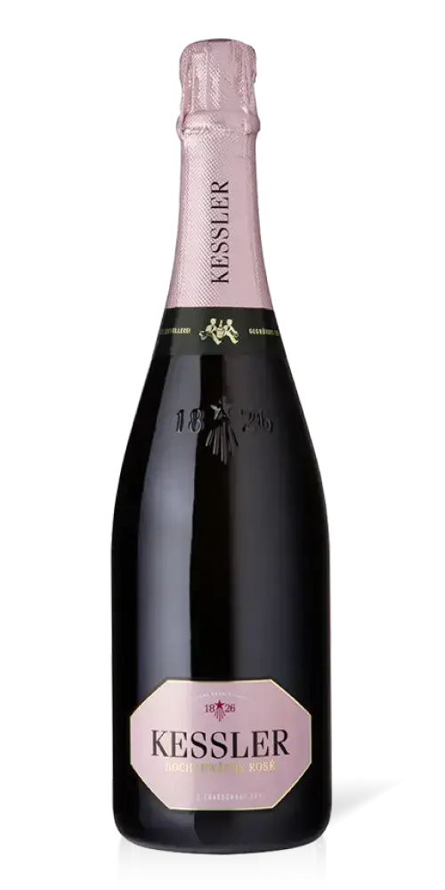 Kessler Hochgewächs Rosé, Schaumwein aus Deutschland, Rebsorten Pinot Noir und Chardonnay.