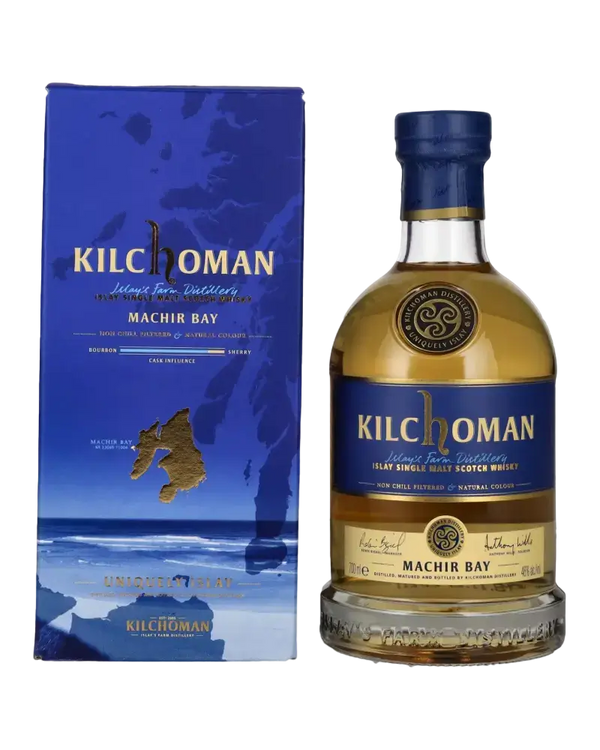 Schottischer Whisky Kilchoman Machir Bay in Geschenkbox, Islay Single Malt mit torfigem und maritimem Charakter.