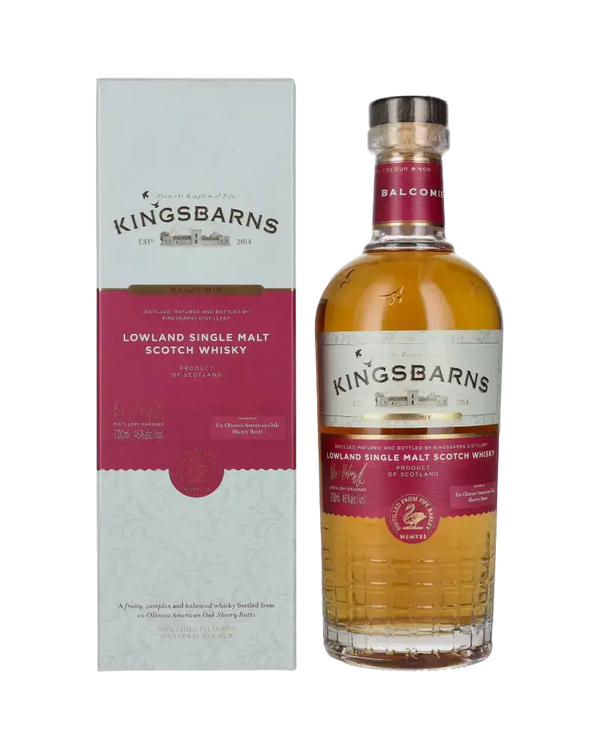 Schottischer Whisky Kingsbarns Balcomie, Lowland Single Malt in Schachtel, fruchtig, cask strength.