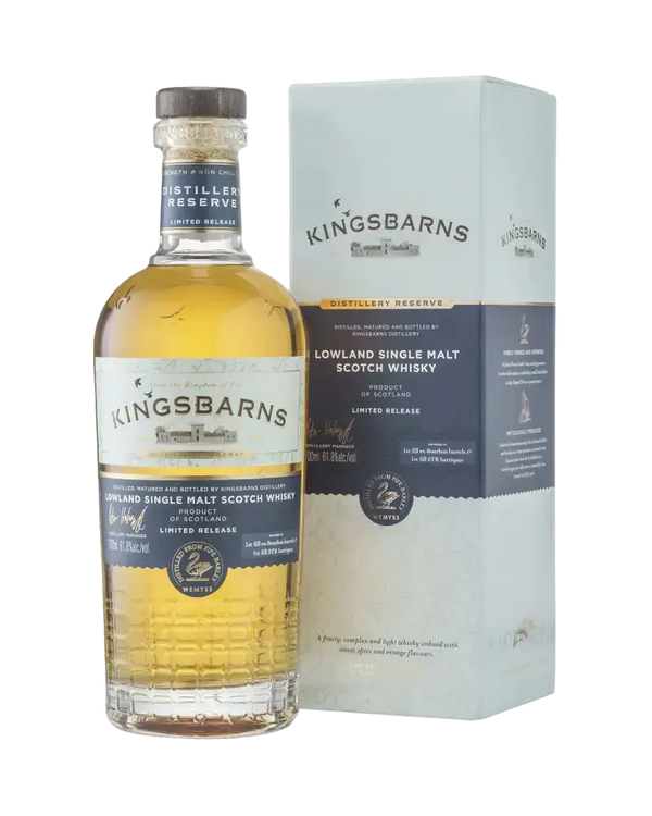 Schottischer Whisky Kingsbarns Distillery Reserve, Lowland Single Malt, limitierte Auflage, Aromen von Orange und Vanille.