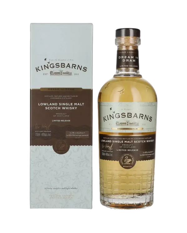 Schottischer Whisky Kingsbarns Dream to Dram in edler Verpackung, Lowland Single Malt, limitierte Abfüllung.