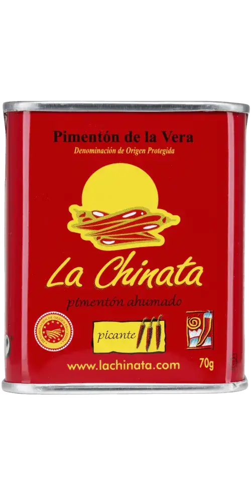 La Chinata Pimentón Ahumado Picante, geräuchertes Paprikapulver aus Extremadura, Feinkost, 70g Dose.