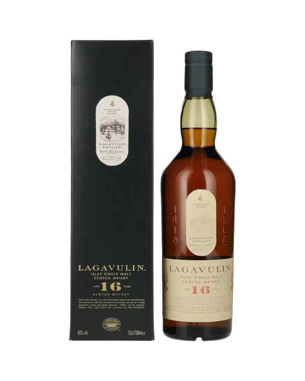 Schottischer Whisky Lagavulin 16 Jahre Single Malt in Geschenkbox, rauchig und erdig, Islay Herkunft, 700ml.