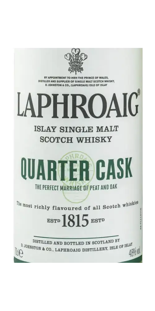 Schottischer Whisky Laphroaig Quarter Cask, Islay Single Malt mit intensivem Torf- und Eichengeschmack.
