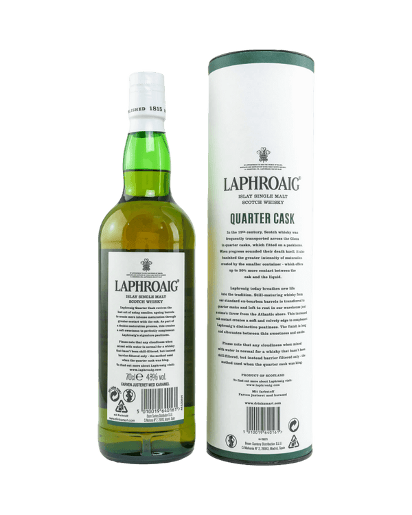 Schottischer Whisky Laphroaig Quarter Cask in Tube, intensiver torfiger Geschmack, 700ml Flasche