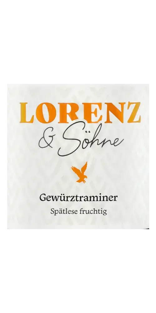 Weingut Lorenz & Söhne Gewürztraminer, süße Spätlese mit fruchtigen Noten und opulentem Geschmack.