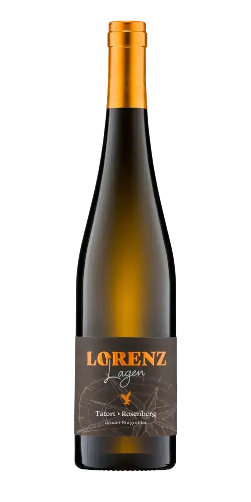 Tatort Rosenberg Grauer Burgunder, Weißwein aus Kreuznacher Rosenberg mit Aromen von Jasmin und Kirschblüte.