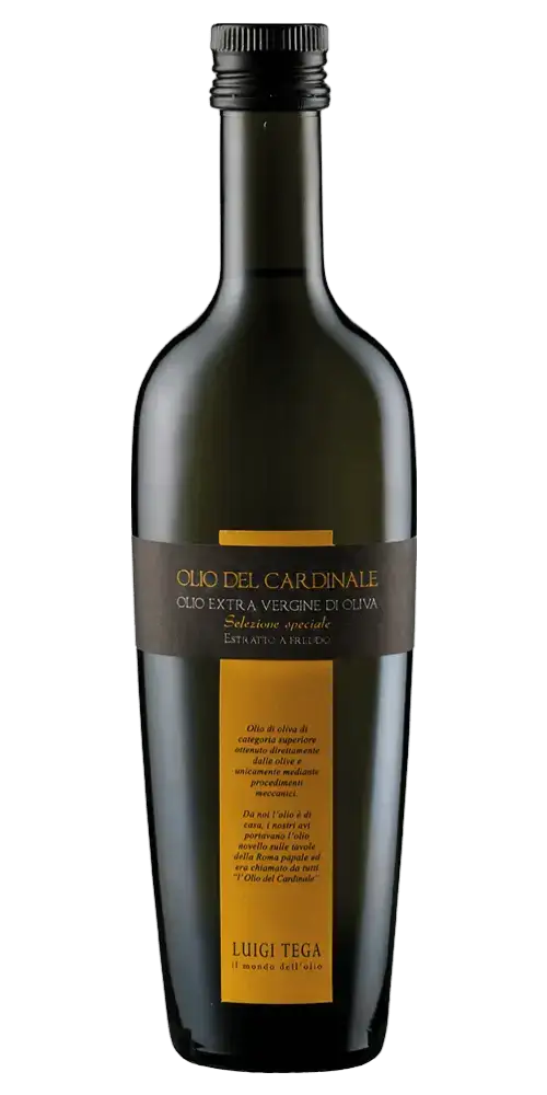 Olivenöl nativ extra Olio del Cardinale von Luigi Tega, kaltgepresst, italienisches Olivenöl in elegantem Flaschedesign.