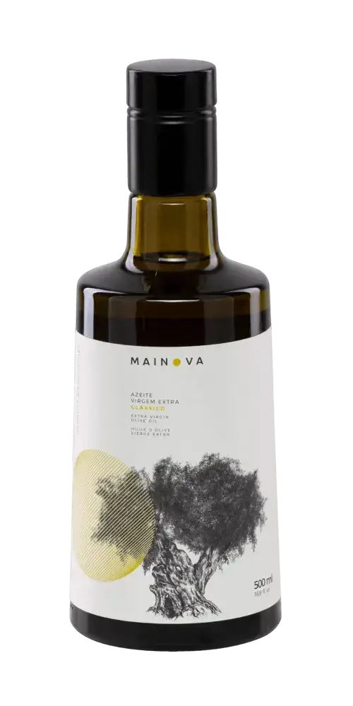 Olivenöl Mainova nativ extra 500ml, kaltgepresst, mit fruchtigem Duft, CO2-Extraktion, 0,2% Säuregehalt.