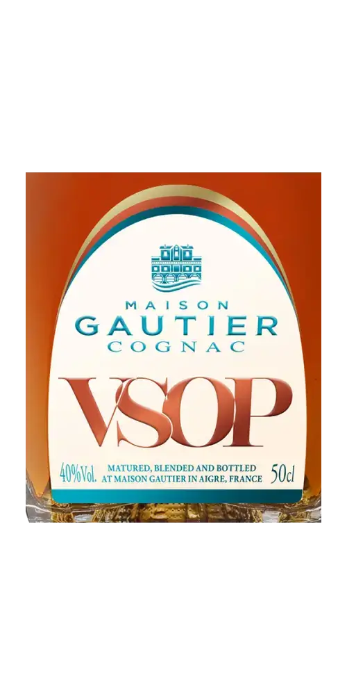 Cognac VSOP Maison Gautier, 50cl, elegante florale Noten, kandierte Früchte, gereift in Frankreich.