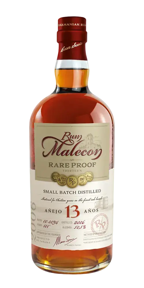 Rum Malecon Rare Proof, Panama, Añejo 13 Jahre, 50,5% Alkohol, kleine Chargen-Destillation, edles Aroma.