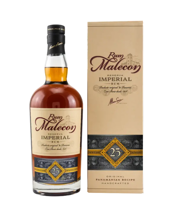 Rum Malecon Reserva Imperial 25 Jahre, Panamaischer Rum in Flasche mit Geschenkverpackung, intensive Aromen.