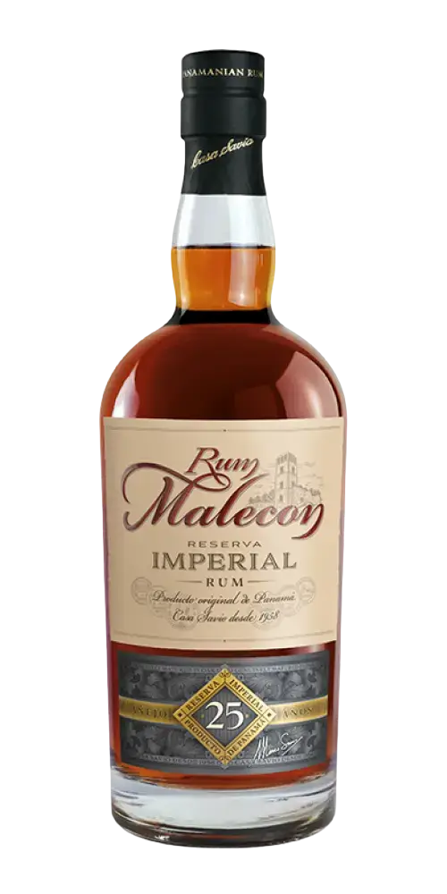 Rum Malecon 25 Jahre Reserva Imperial in eleganter Flasche, intensiv-aromatisch mit Eichenholznoten.