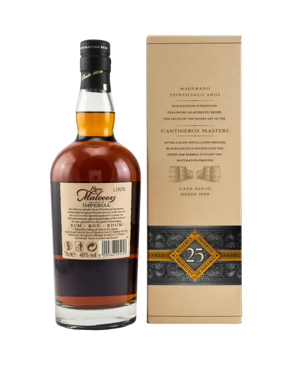 Rum Malecon 25 Jahre in Verpackung, reifer und würziger Geschmack, 40% Vol., hochwertiger Genuss, TIME 2 TASTE
