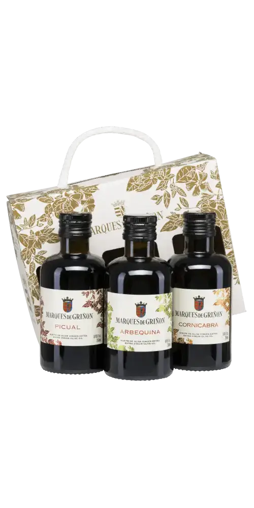 Olivenöl Probierset Marqués de Griñón mit Picual, Arbequina, Cornicabra, nativ extra aus Spanien, 250ml Flaschen.