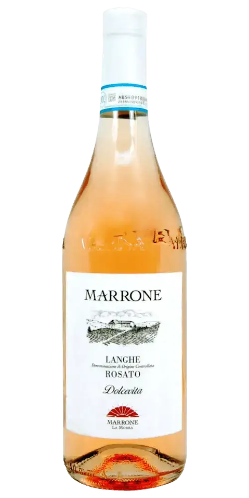 Marrone Dolceviat Langhe Rosato DOC, italienischer Roséwein mit Aromen von Himbeeren und Kirschen.