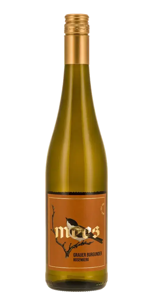 Mees Grauer Burgunder, eleganter Weißwein aus Nahe mit Aromen von Apfel und Birne, hellgoldene Farbe.