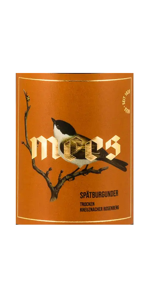 Mees Spätburgunder, trockener Rotwein vom Kreuznacher Rosenberg mit Aromen von Schwarzkirsche und Holunder.