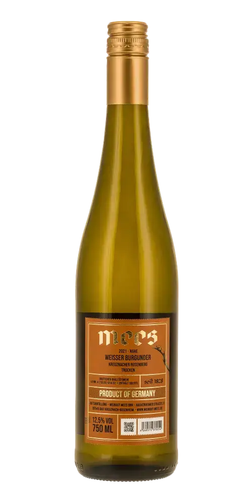 Mees Weissburgunder, deutscher Weißwein mit mineralischen Noten und 12,5 % Vol., aus Kreuznacher Rosenberg.