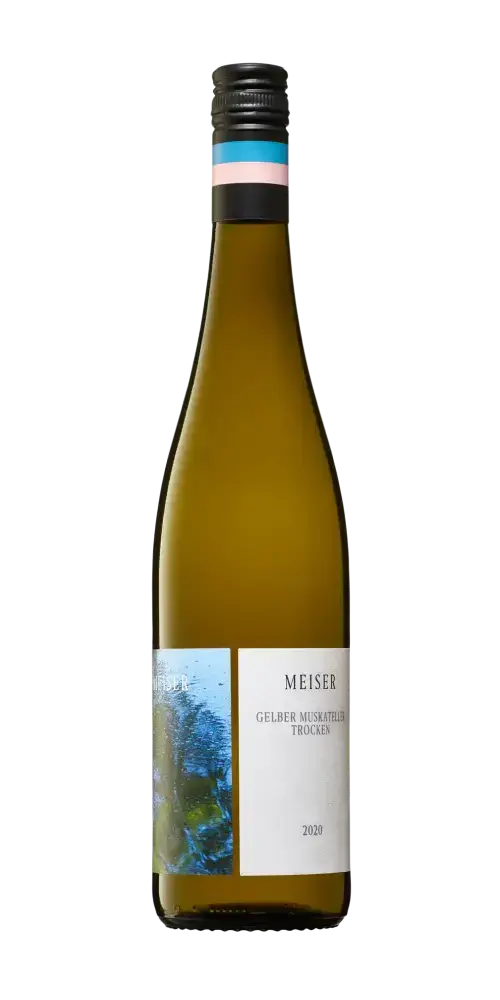 Meiser Gelber Muskateller, trockener Weißwein aus Rheinhessen mit Aromen von Trauben und Stachelbeere.